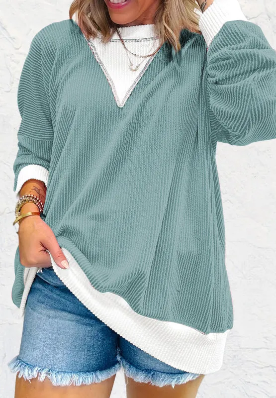 Janelle Contrast Round Neck Long Sleeve Sweatshirt