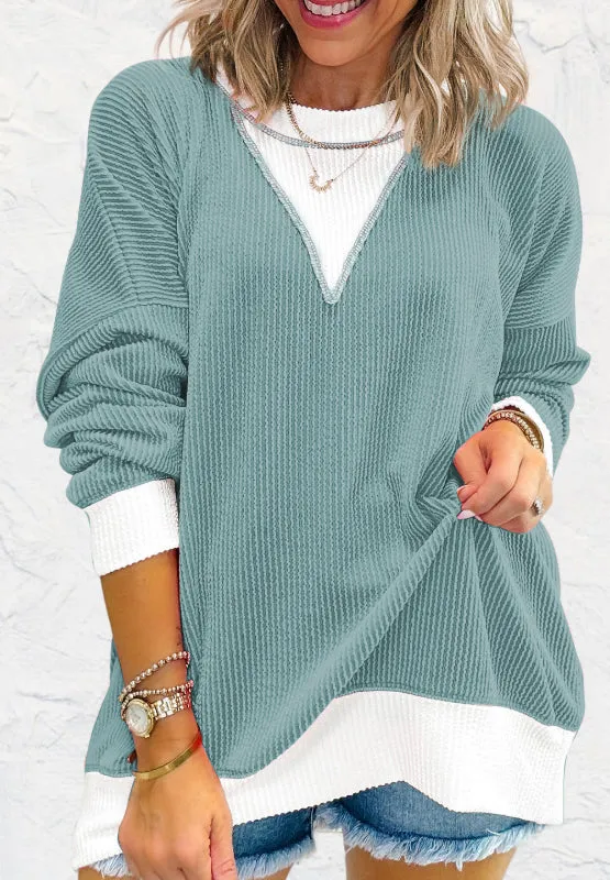 Janelle Contrast Round Neck Long Sleeve Sweatshirt