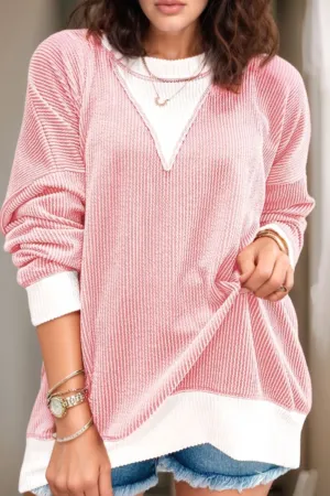 Janelle Contrast Round Neck Long Sleeve Sweatshirt
