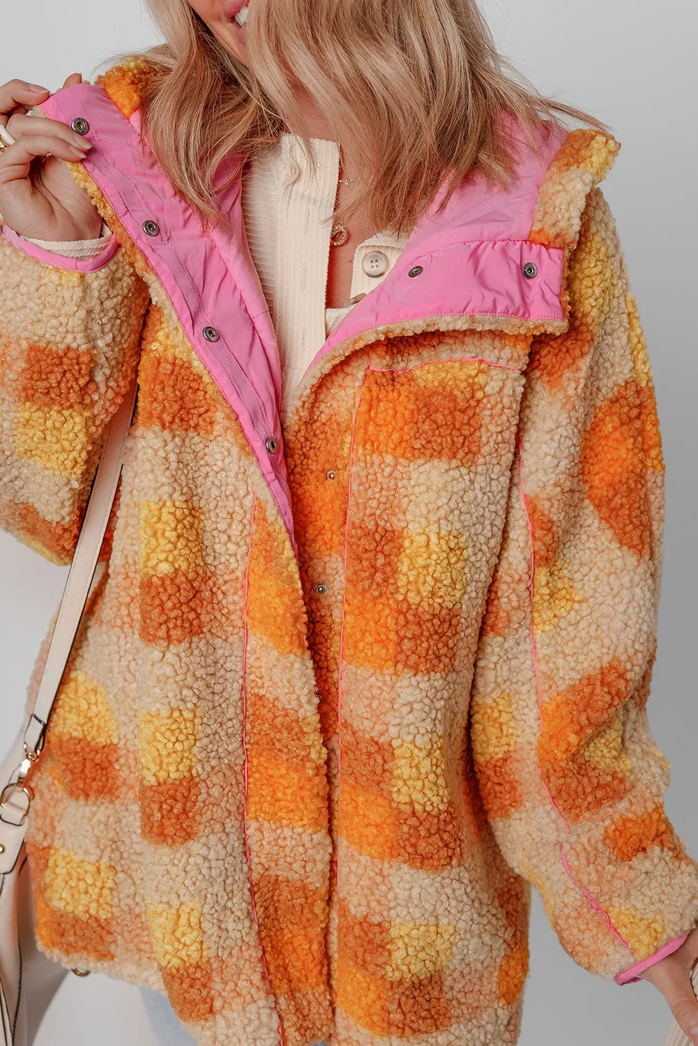 KaleaBoutique Checkered Sherpa Hooded Jacket