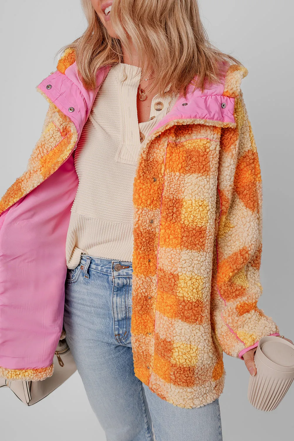 KaleaBoutique Checkered Sherpa Hooded Jacket