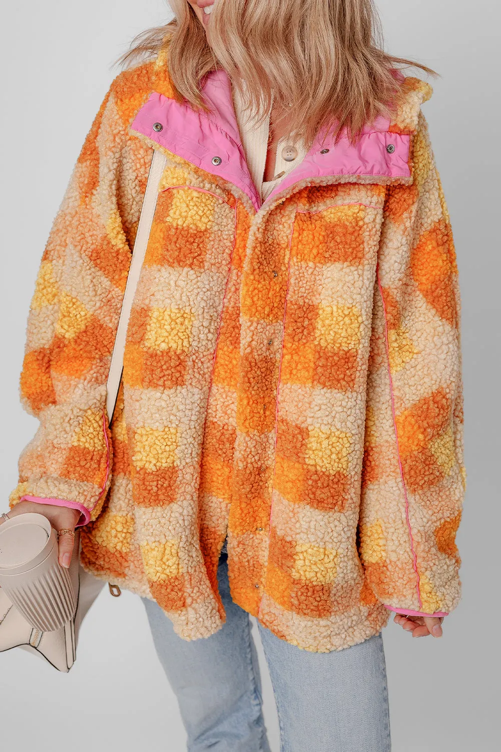 KaleaBoutique Checkered Sherpa Hooded Jacket