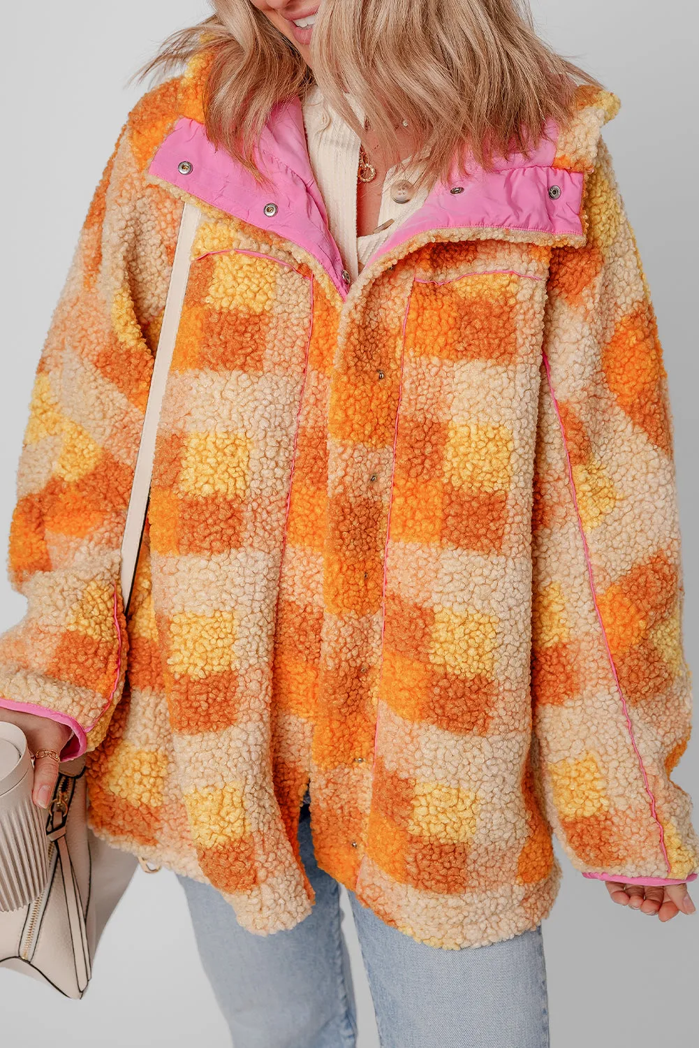 KaleaBoutique Checkered Sherpa Hooded Jacket