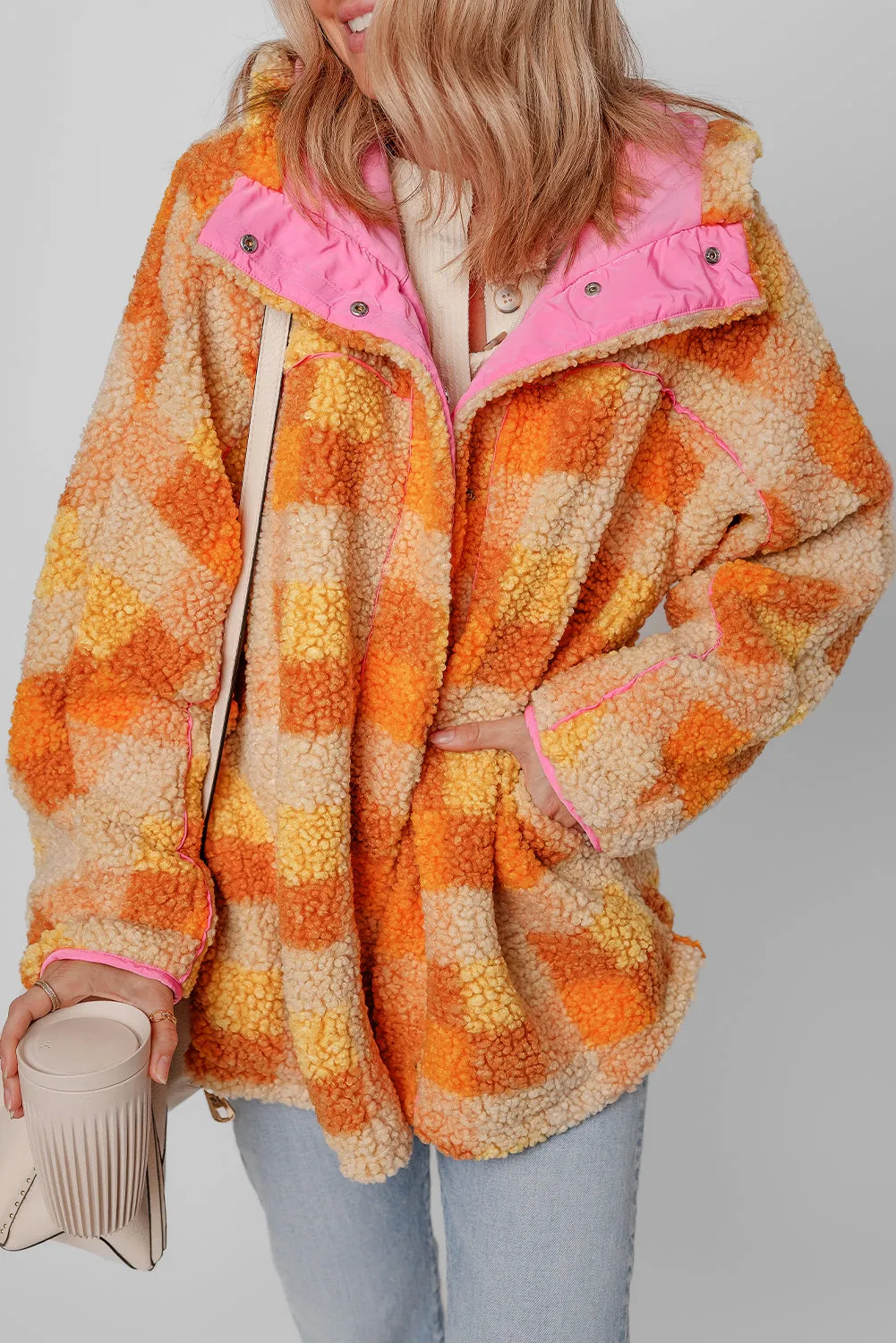 KaleaBoutique Checkered Sherpa Hooded Jacket