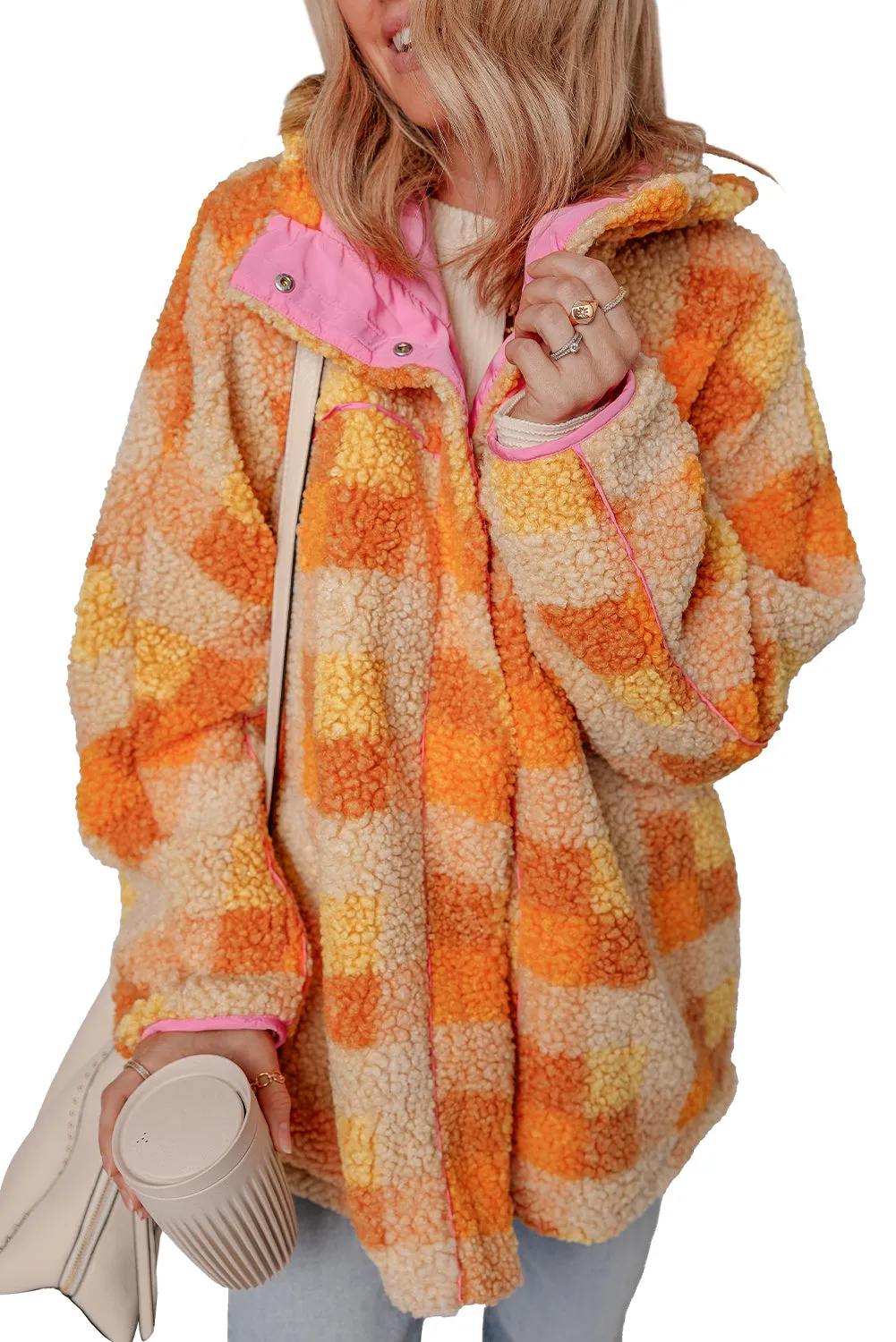 KaleaBoutique Checkered Sherpa Hooded Jacket