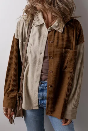KaleaBoutique Color Block Chest Pockets Buttoned Corduroy Shacket