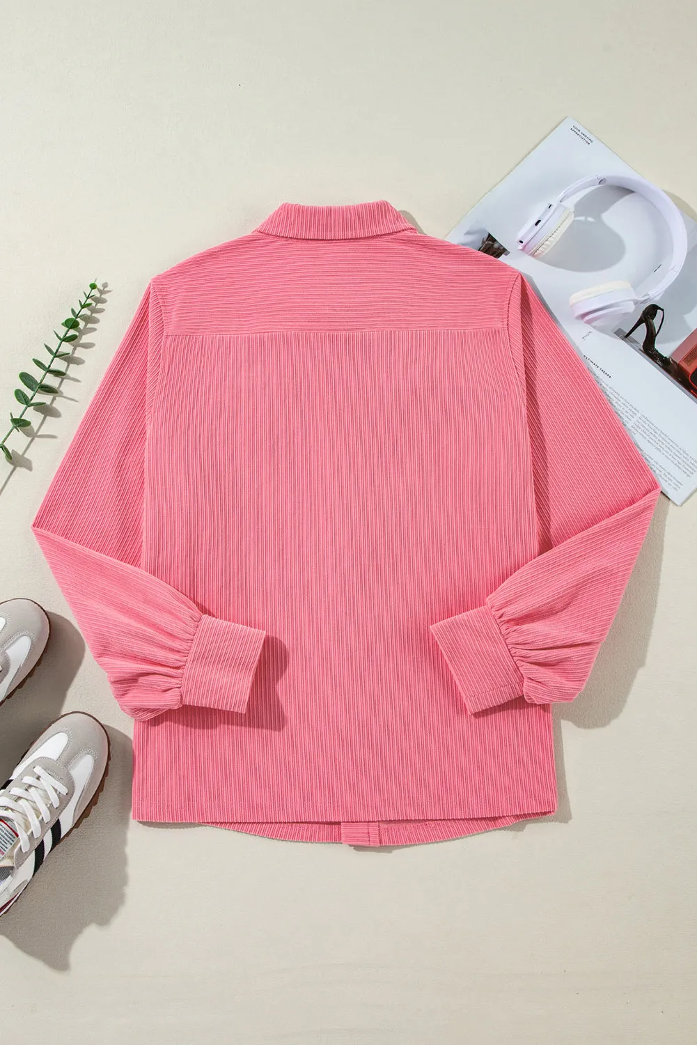 KaleaBoutique Corduroy Flap Detail Button Up Split Shacket