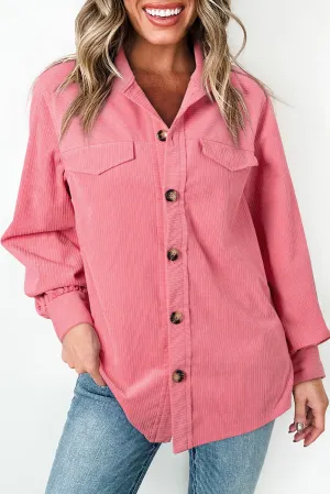 KaleaBoutique Corduroy Flap Detail Button Up Split Shacket