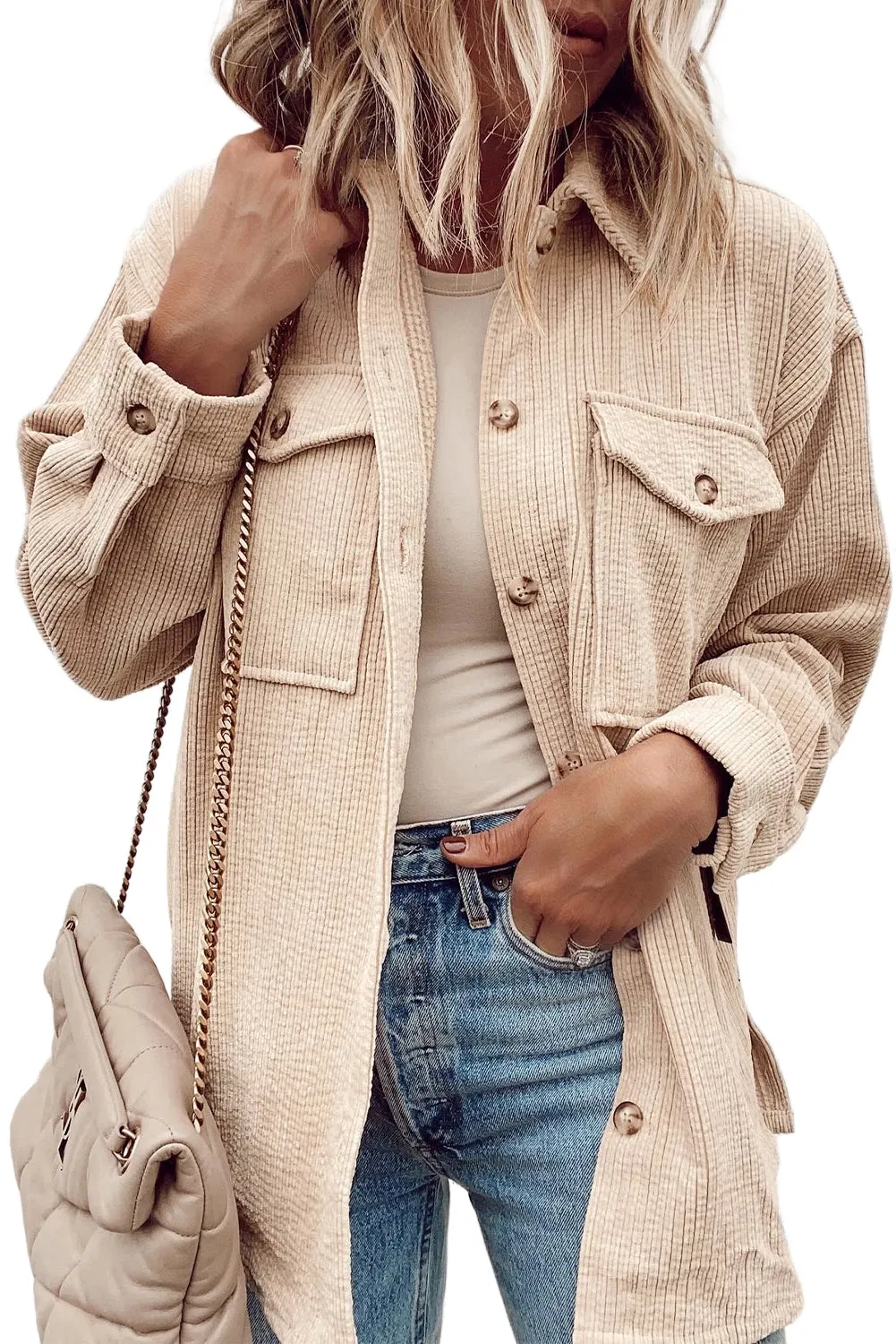 KaleaBoutique Corduroy Flap Pocket Button Up Shacket