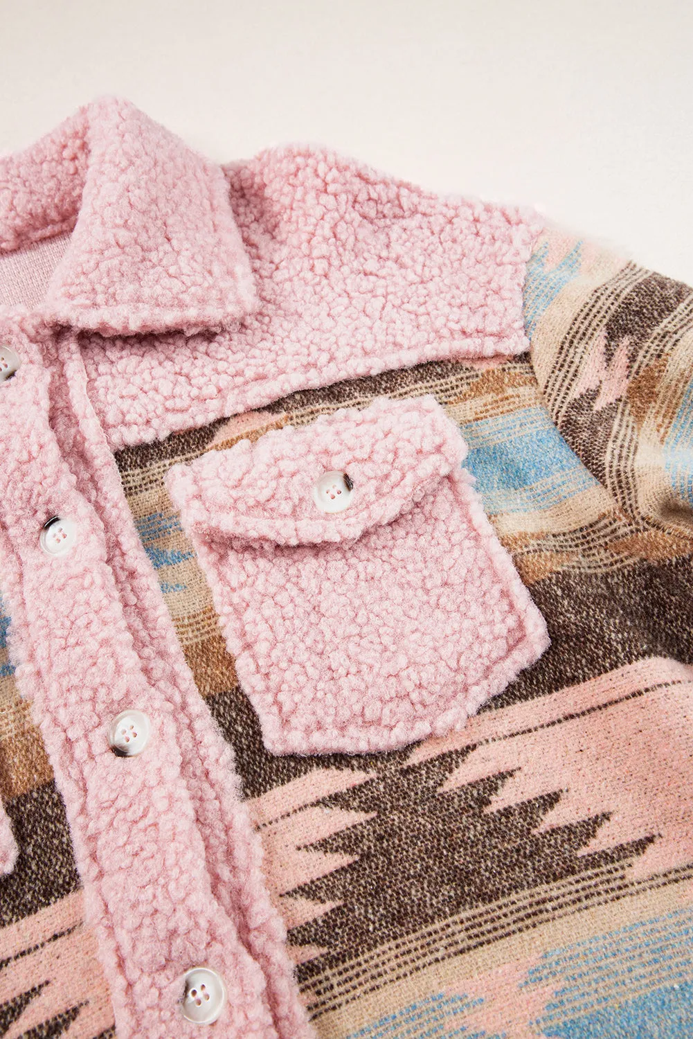 KaleaBoutique Western Aztec Print Sherpa Splicing Buttoned Flap Pocket Coat