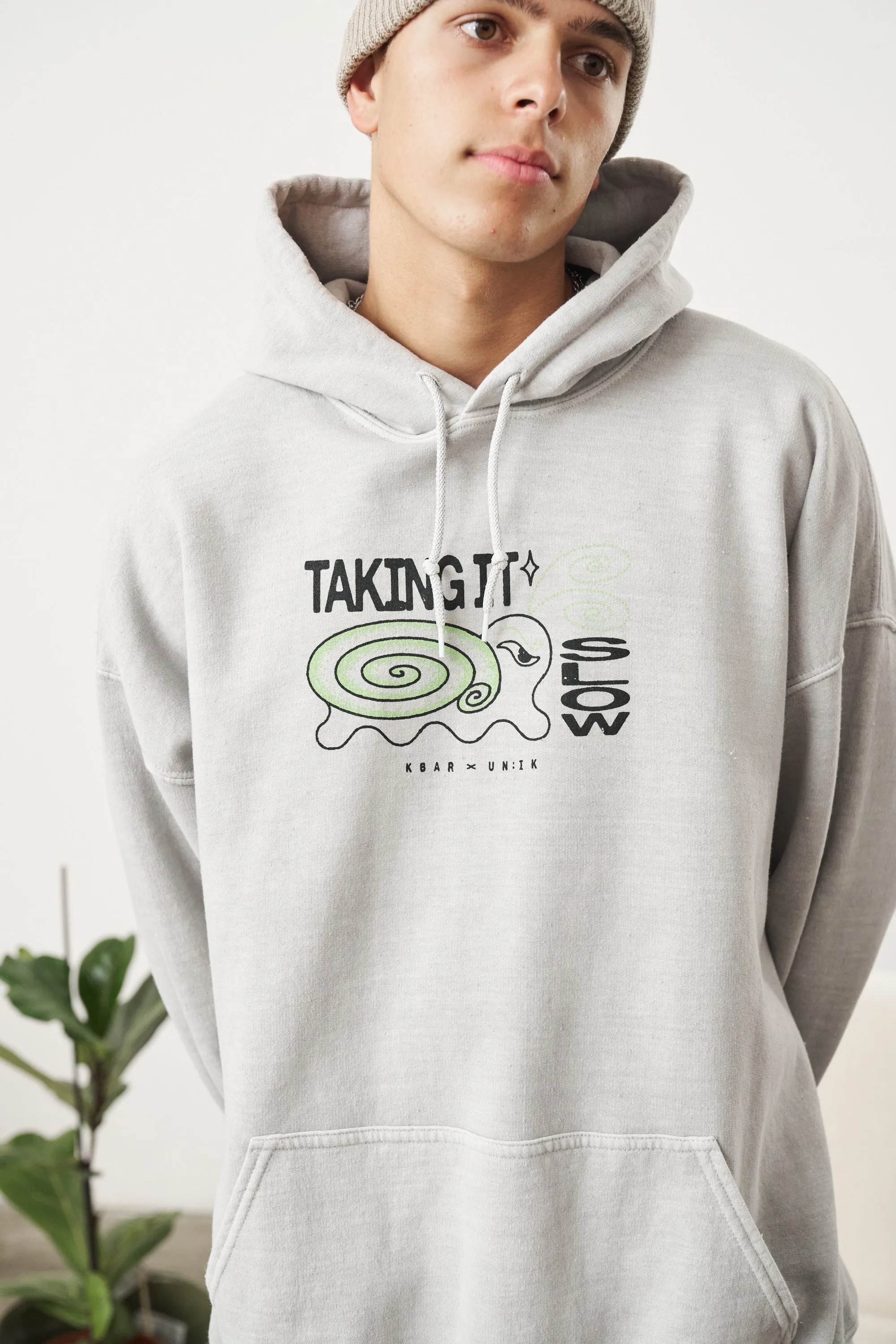 KBAR X UN:IK 'Taking It Slow' Vintage Washed Hoodie - Grey