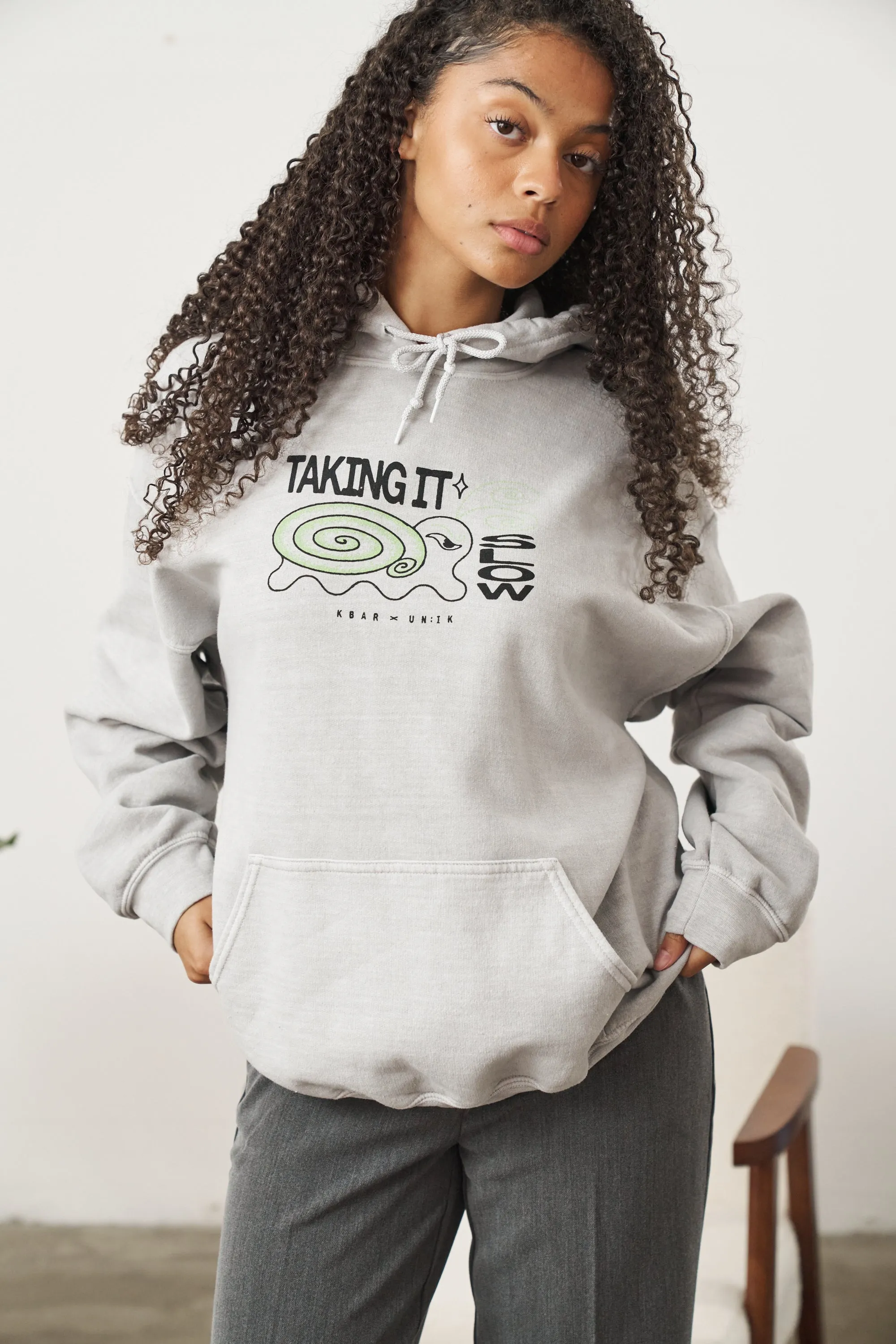 KBAR X UN:IK 'Taking It Slow' Vintage Washed Hoodie - Grey