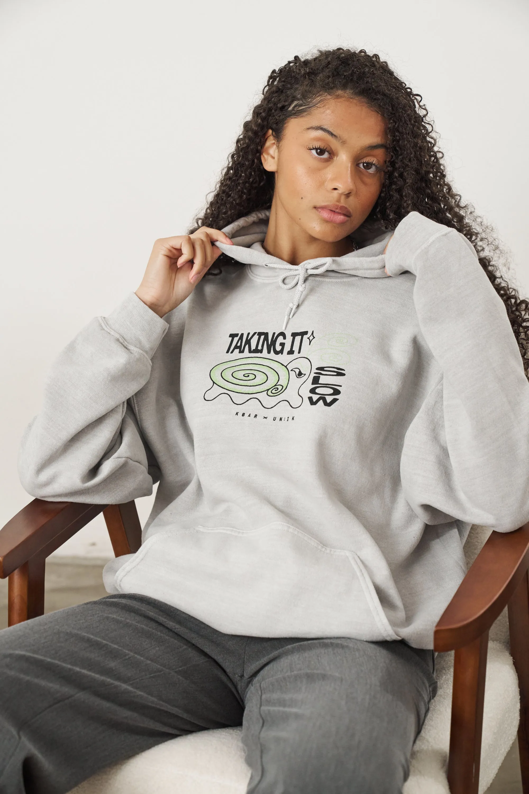 KBAR X UN:IK 'Taking It Slow' Vintage Washed Hoodie - Grey