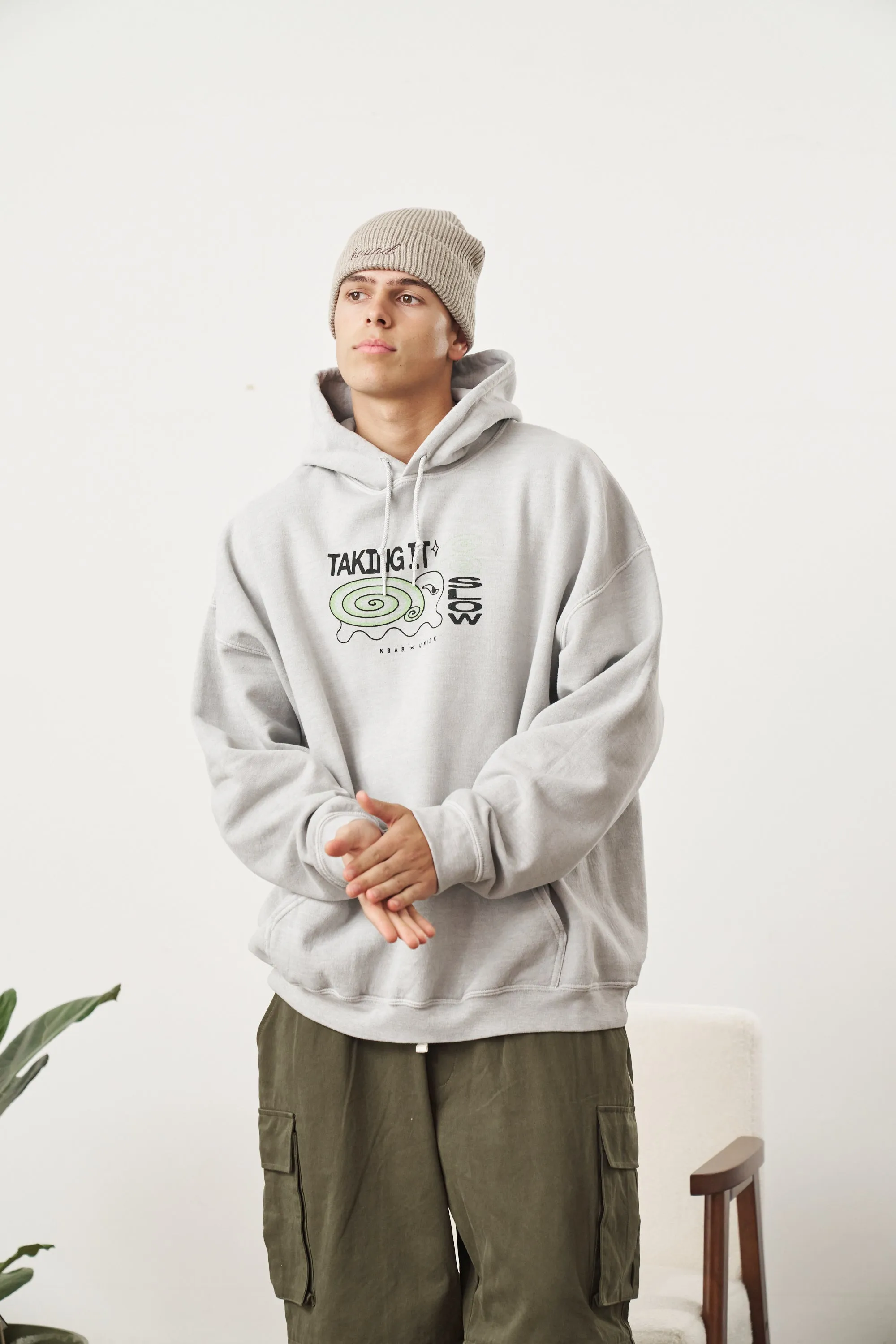 KBAR X UN:IK 'Taking It Slow' Vintage Washed Hoodie - Grey