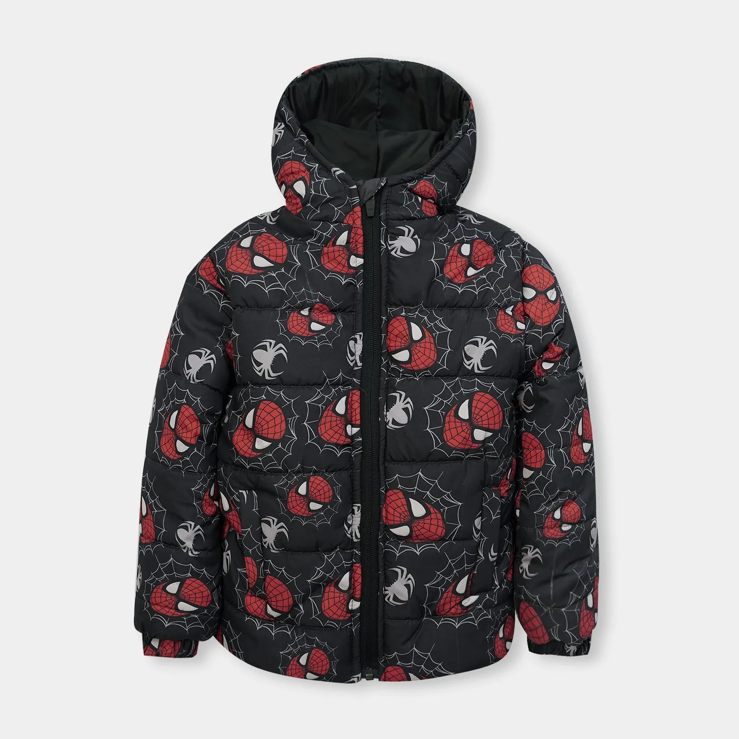 Kids Premium Quality All-Over Spidermen Printed Puffer Zipper Hoodie Jacket
