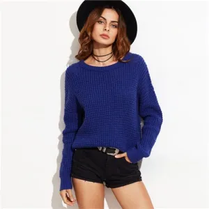 Knitted Waffle Sweater - Blue