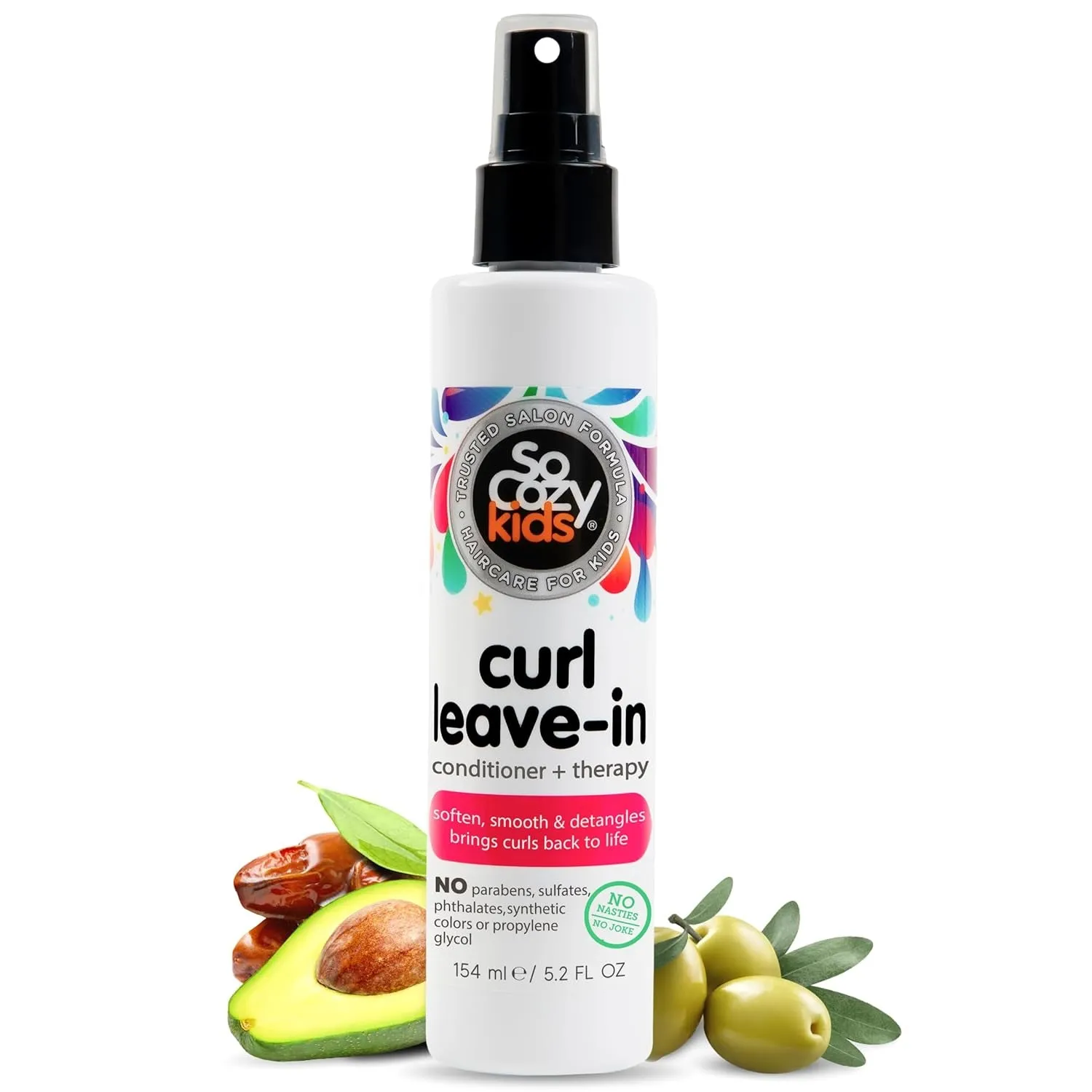 Leave in Conditioner Spray (8 Fl Oz) Paraben-Free Detangler for Kids' Curly Hair, Deep Conditioner & Tangle-Free Curls, Gentle & Nourishing with Keratin, Vitamin B5, Olive Oil & Jojoba Oil