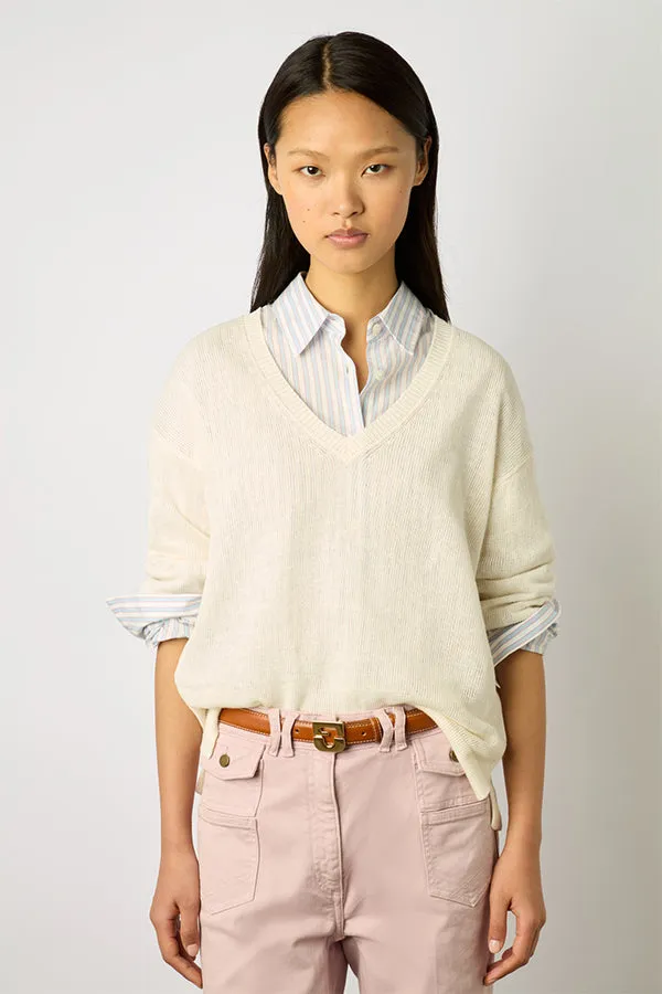 LEE ECRU V-NECK LINEN SWEATER