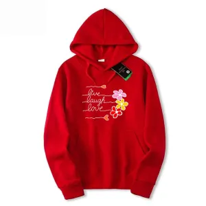 LIve Laugh Love Printed Fleece Full Sleeves Pull Over Hoodie For Women