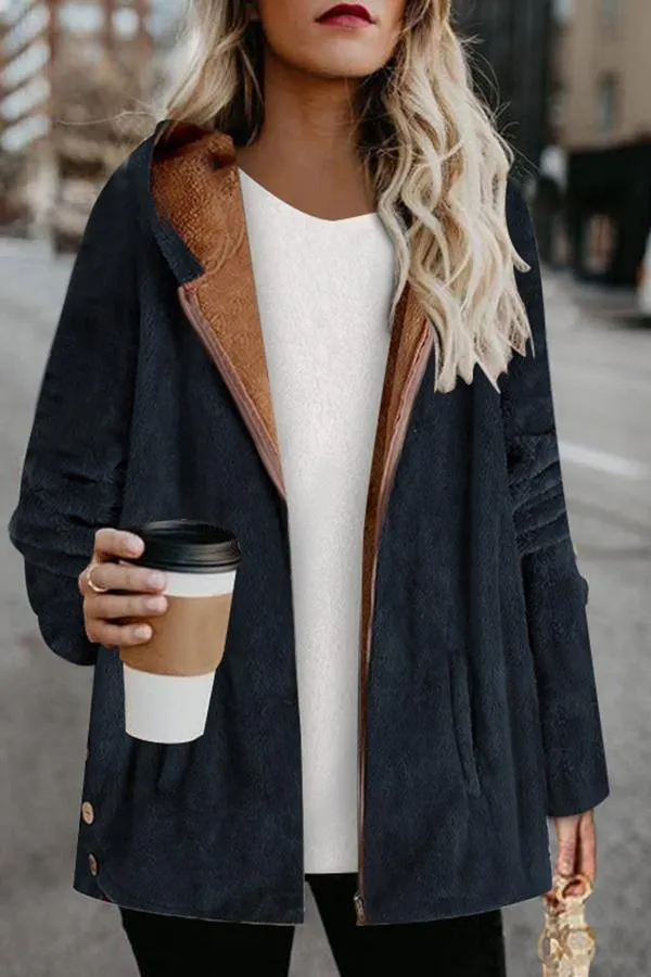 Long Sleeve Solid Color Hooded Coat