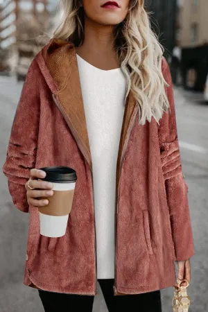 Long Sleeve Solid Color Hooded Coat
