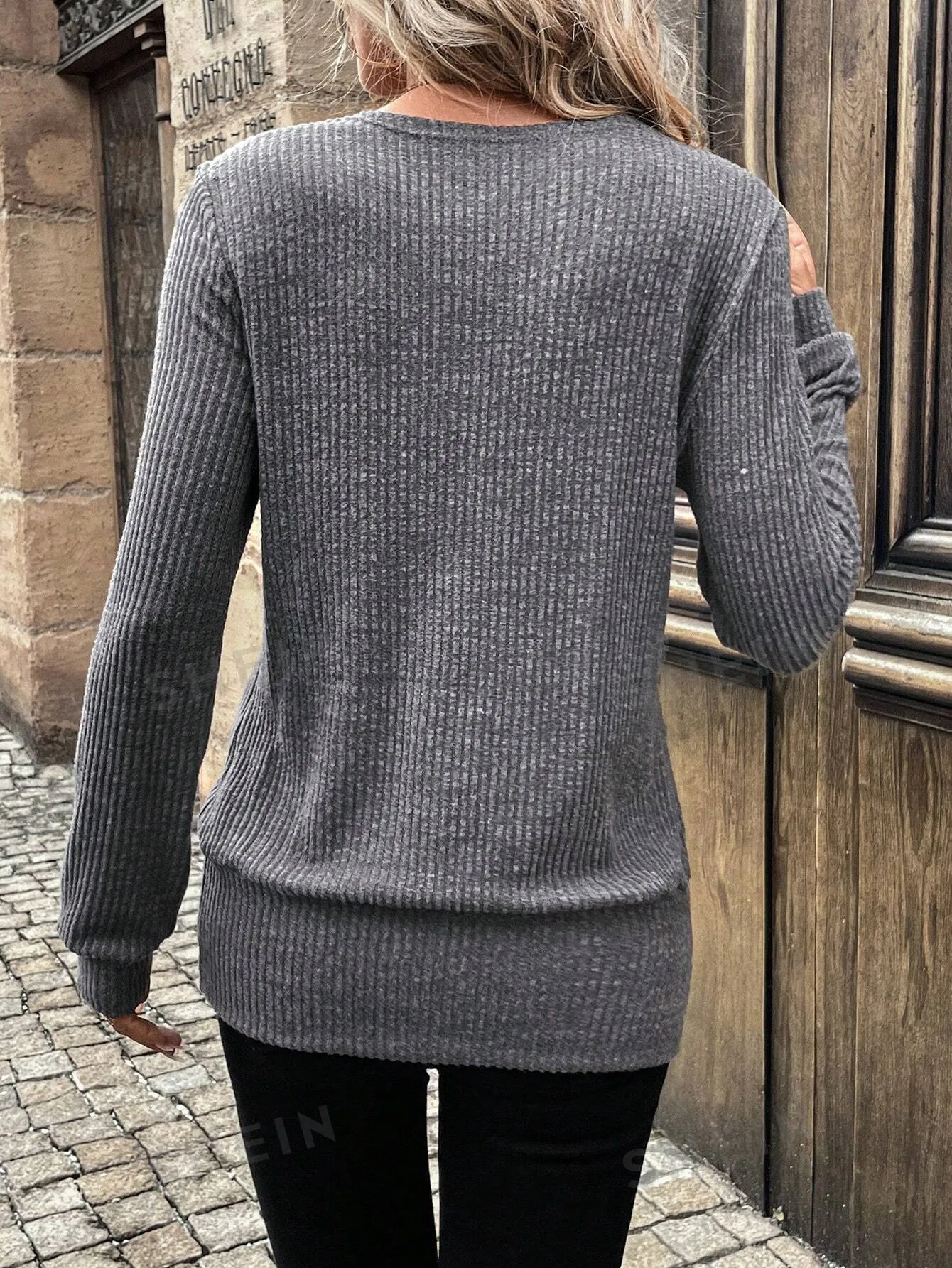 LUNE 2pcs/Set Women's Casual Ribbed Textured Fleece Sweatshirt For Everyday Wear, Fall/Winter