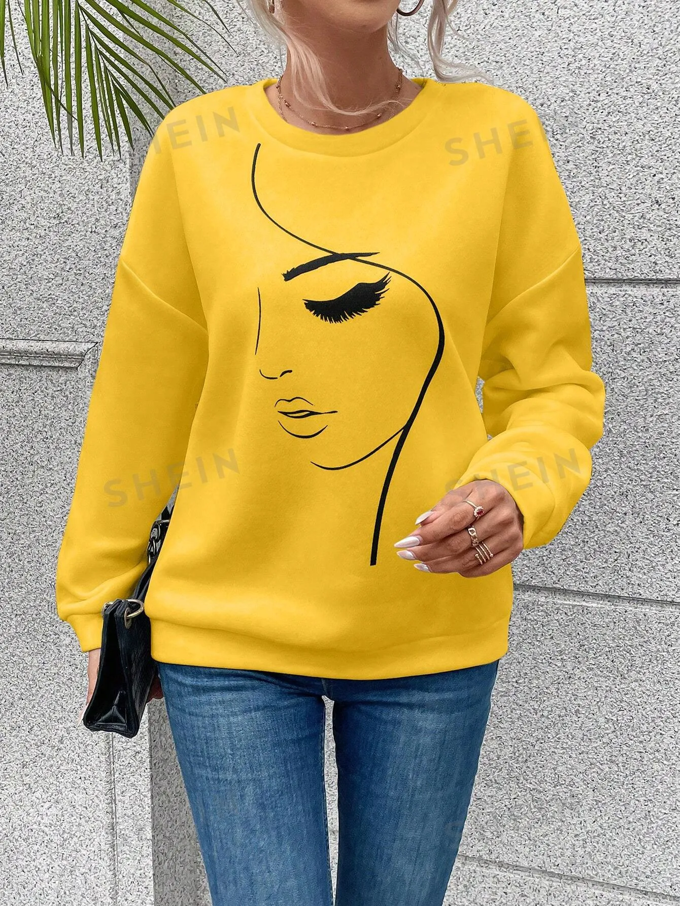 LUNE Women's Minimalist Graphic Print Crew Neck Long Sleeve Sweatshirt