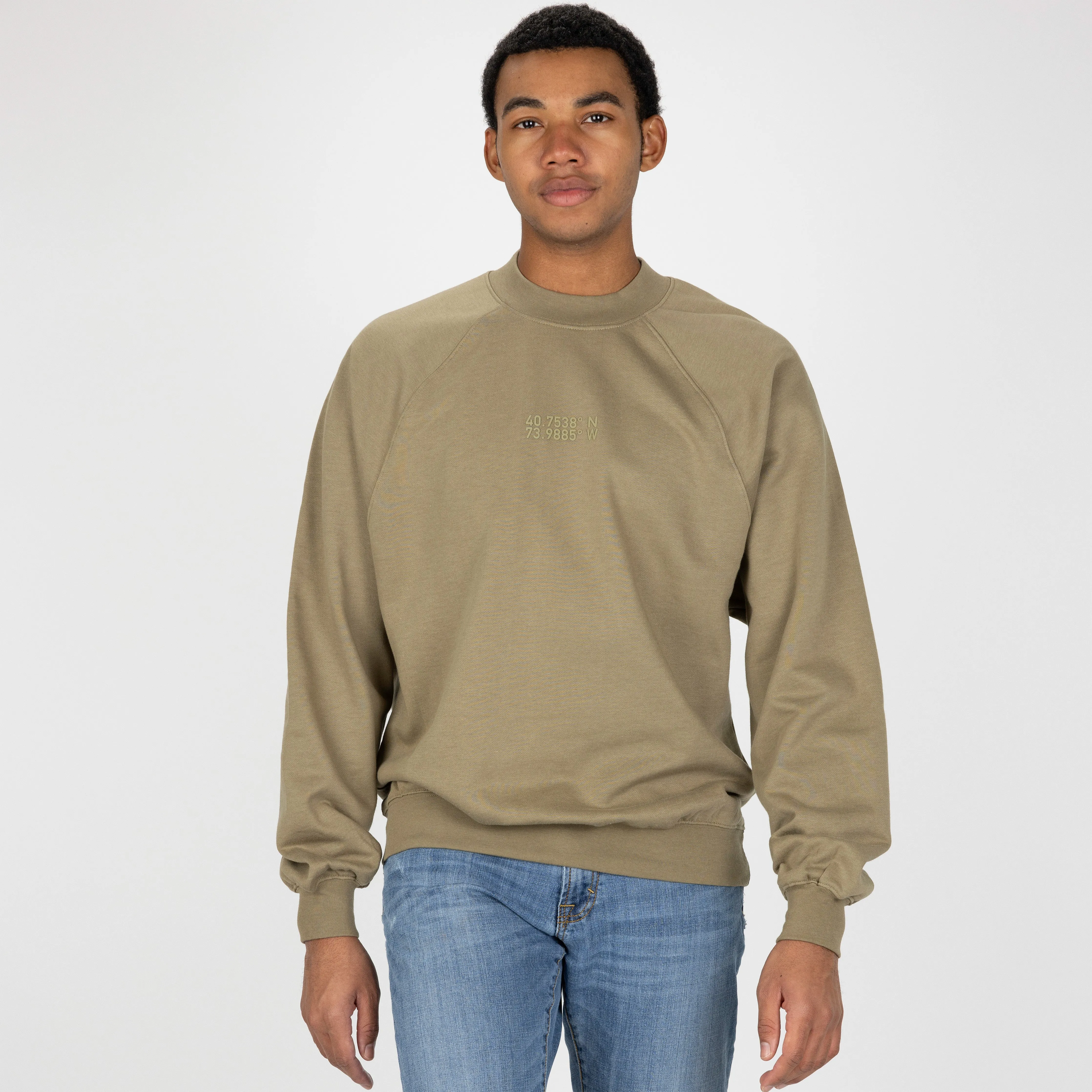 Mens Oversized Raglan Fleece Crew Sweatshirt - Elmwood