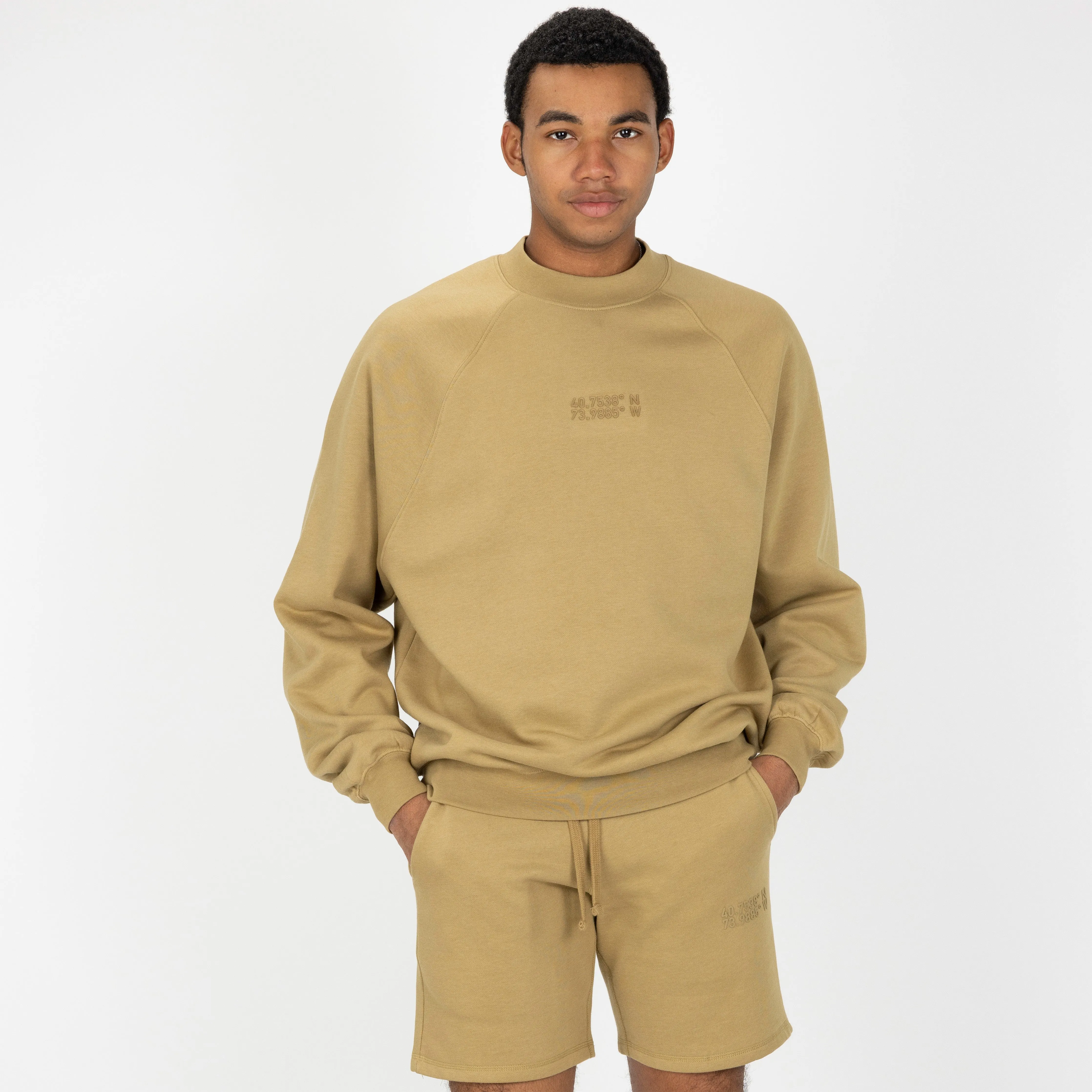 Mens Oversized Raglan Fleece Crew Sweatshirt - Fennel Seed