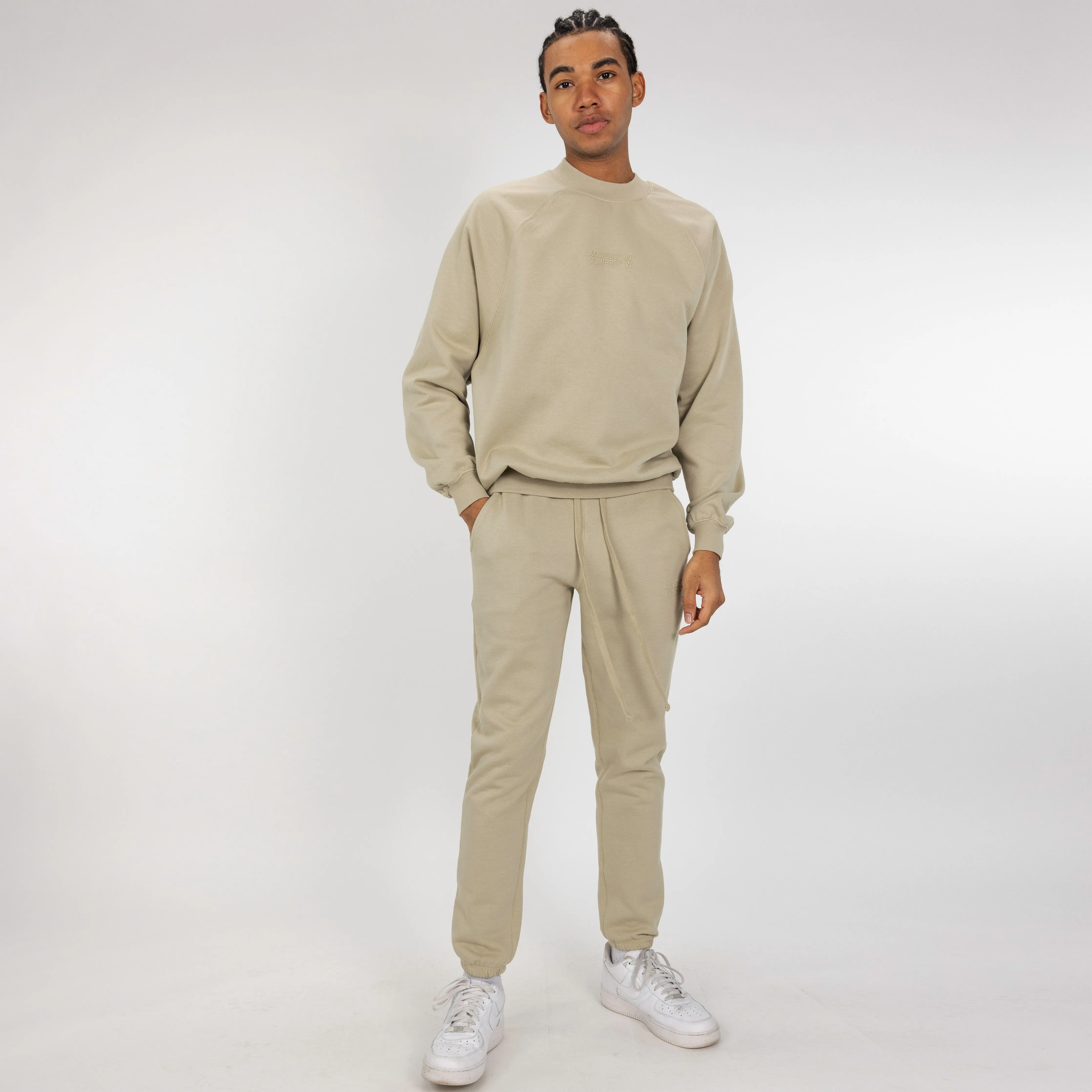 Mens Oversized Raglan Fleece Crew Sweatshirt - Oatmeal