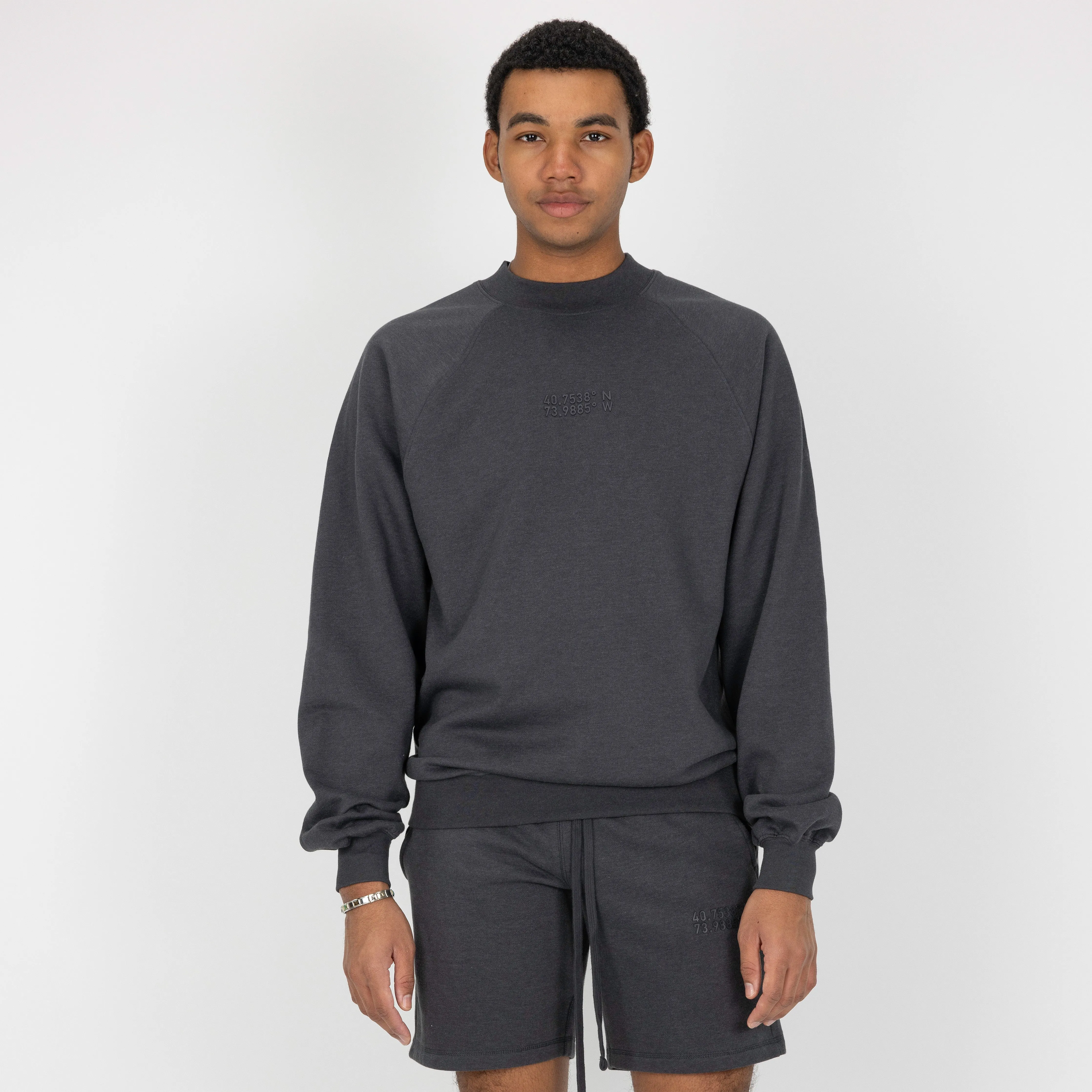 Mens Oversized Raglan Fleece Crew Sweatshirt - Woodland Grey