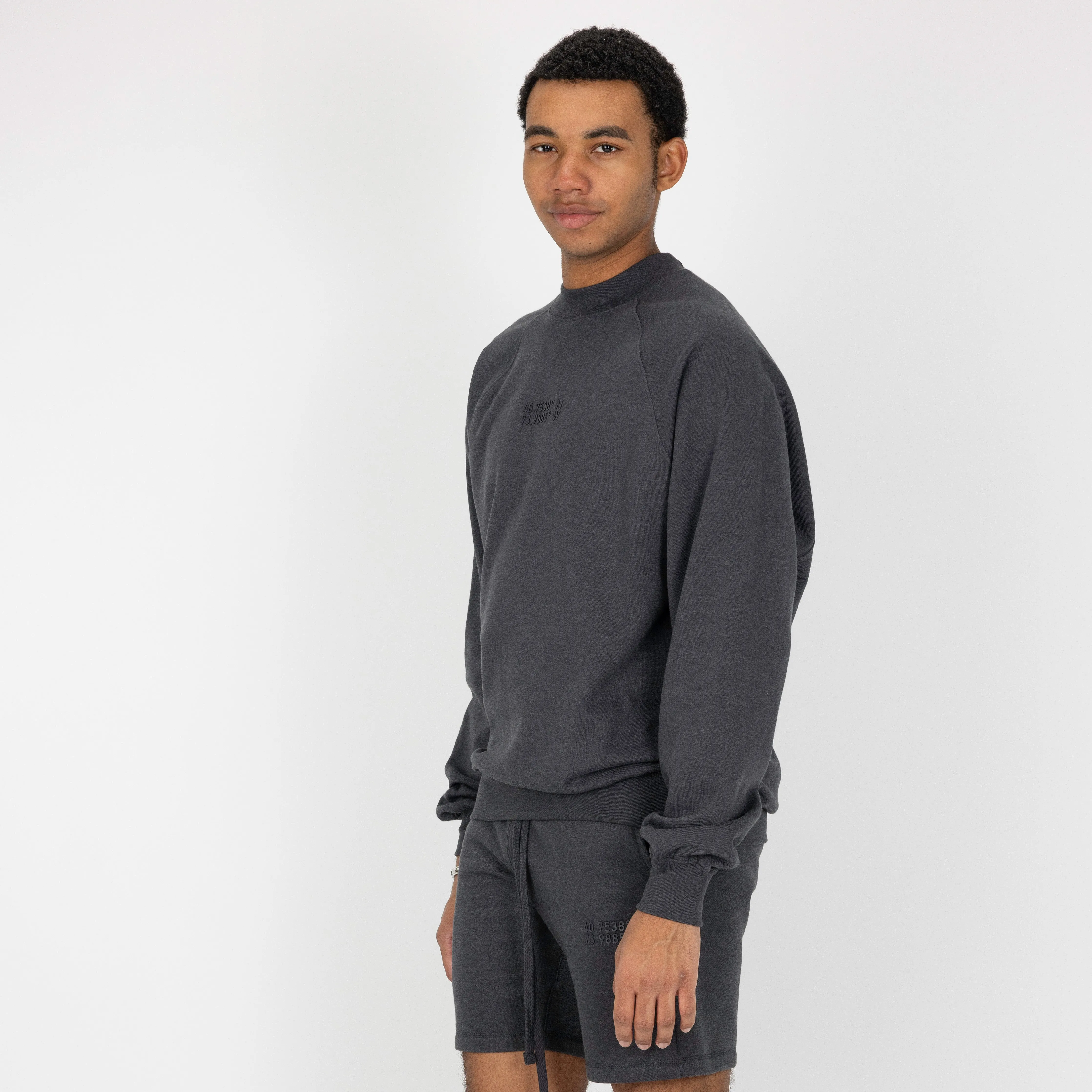 Mens Oversized Raglan Fleece Crew Sweatshirt - Woodland Grey