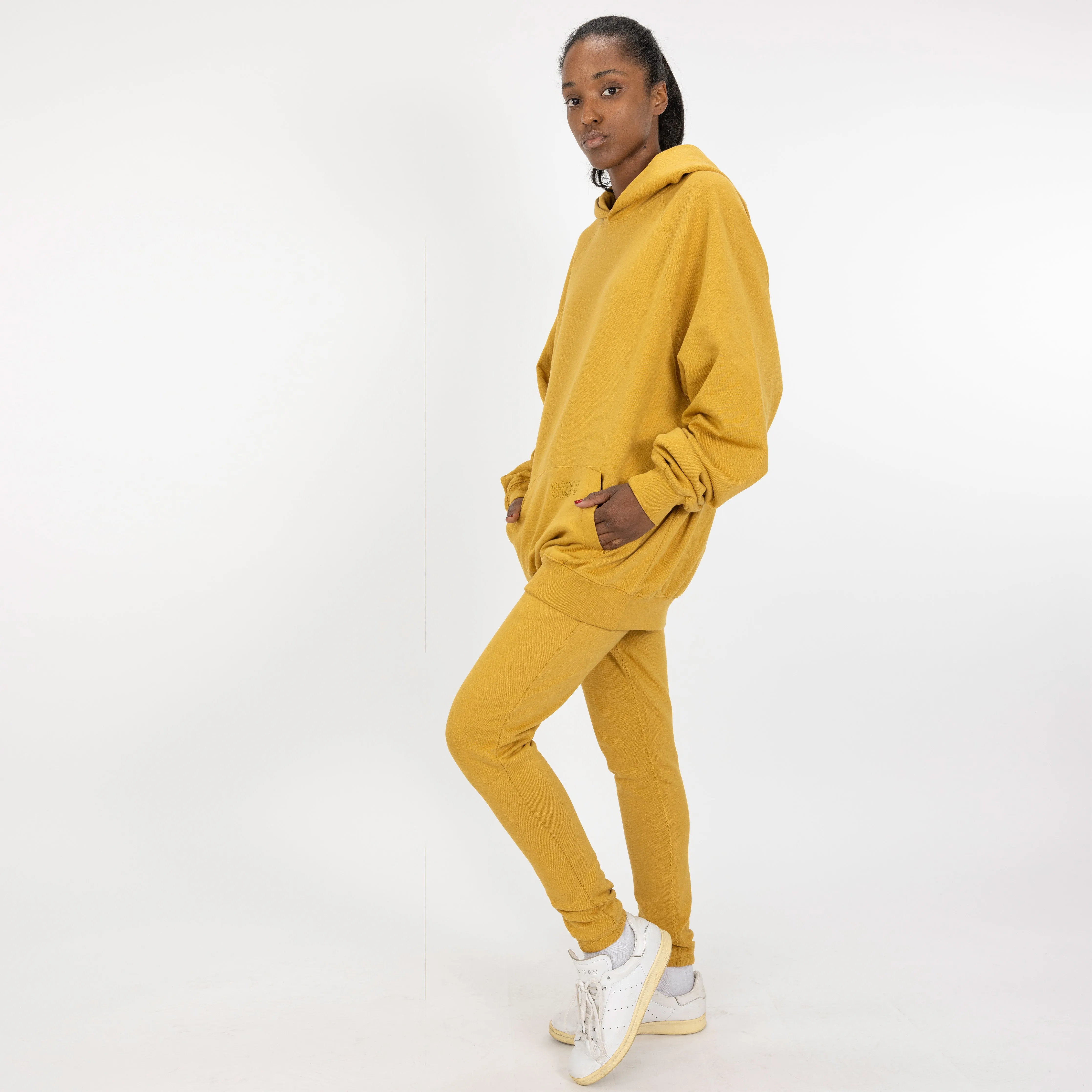 Mens Oversized Raglan Fleece Hoodie - Honey Mustard
