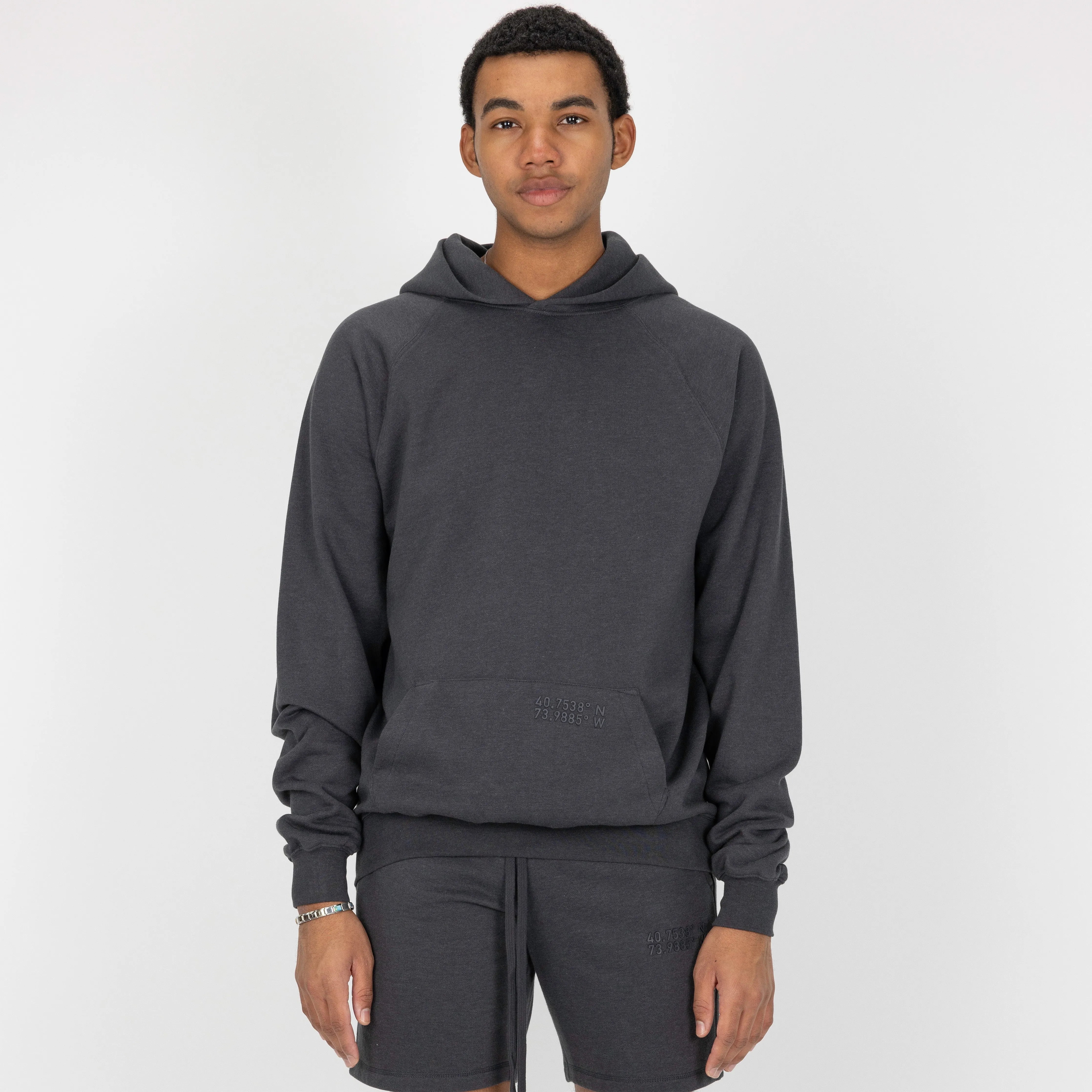 Mens Oversized Raglan Fleece Hoodie - Woodland Grey