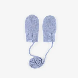 Mitaines bleues de maille en polyester recyclé, bébé || Recycled polyester knitted blue mittens, baby