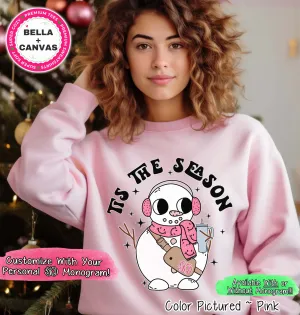 Monogram Bougie Tis The Season Snowman Christmas Tee or Sweatshirt