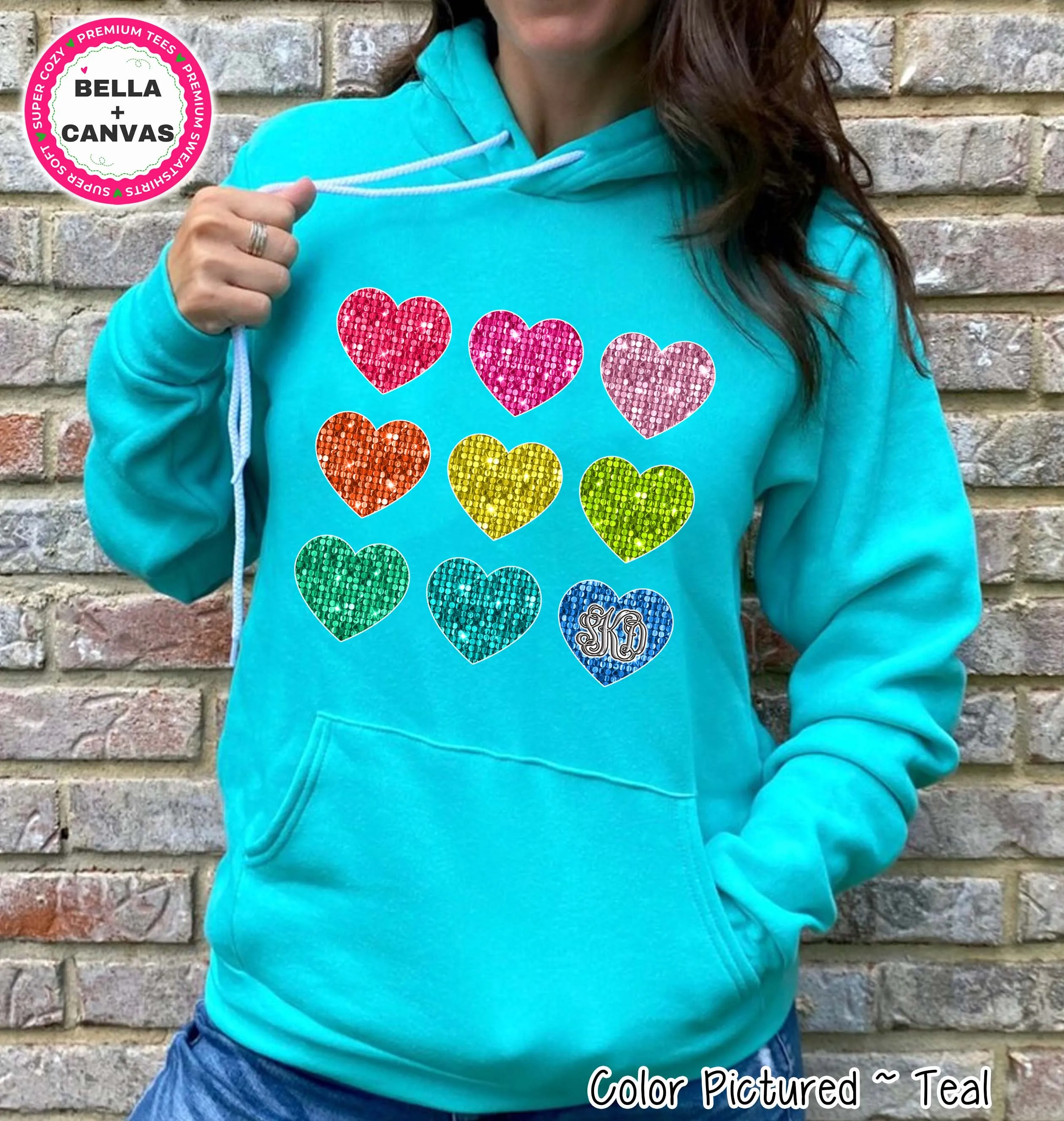 Monogram Faux Sequin Hearts Valentine Tee or Sweatshirt