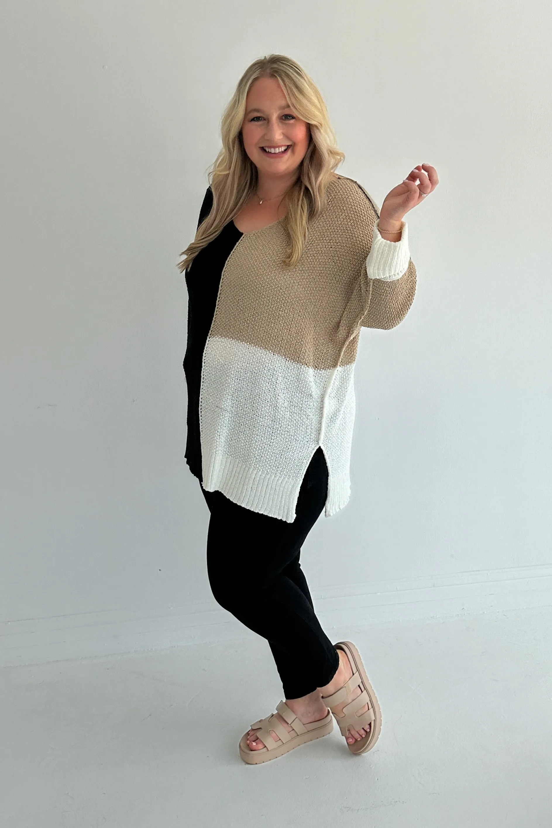 Neutral Color Block Sweater