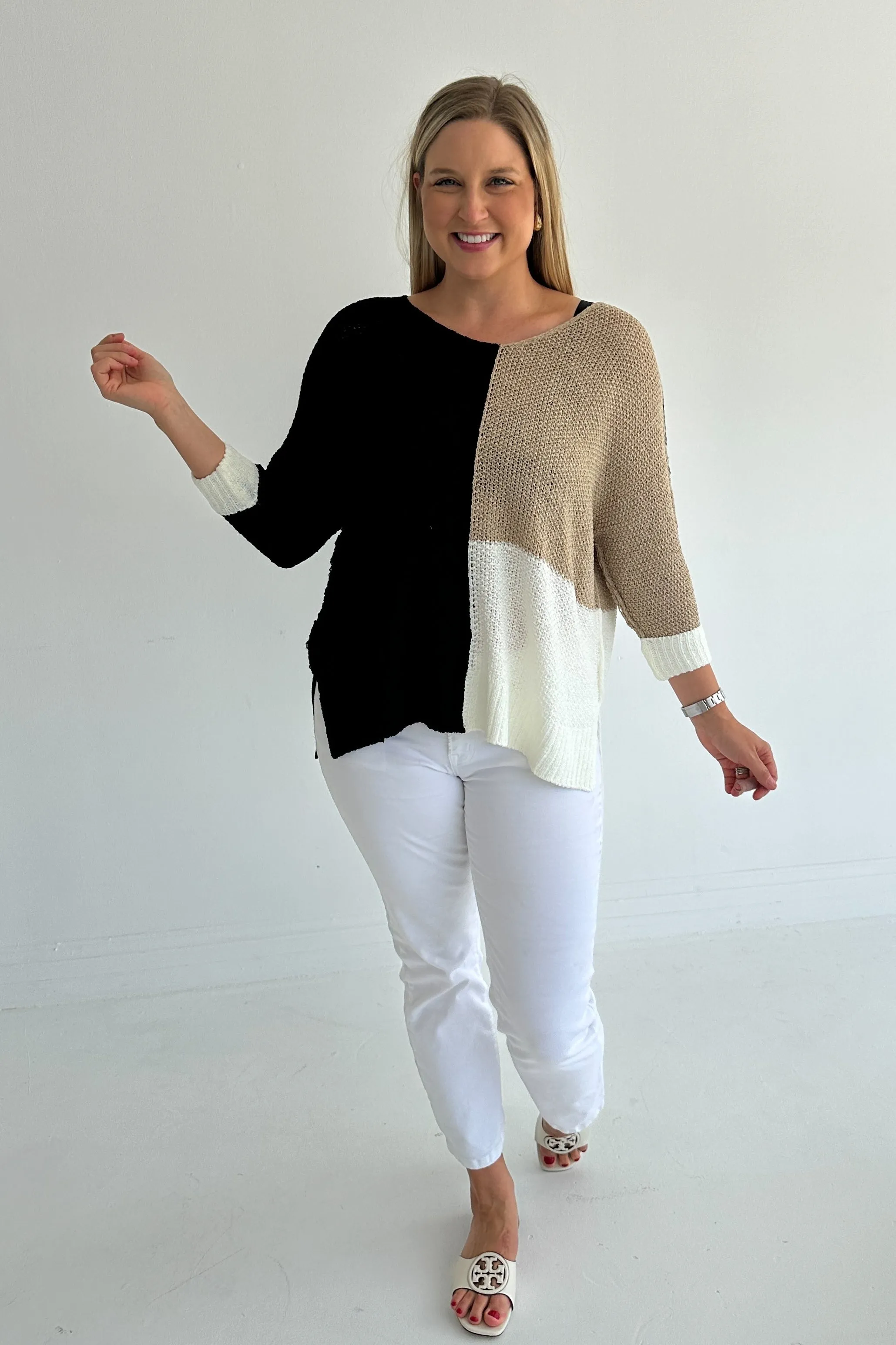 Neutral Color Block Sweater