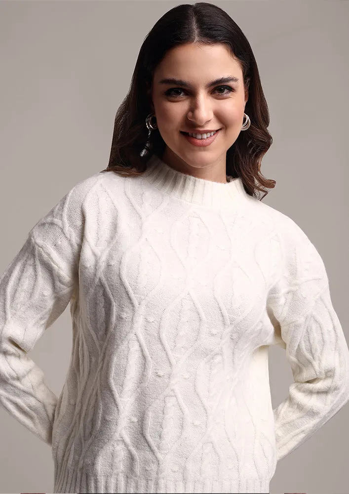 Off-White Mock Neck Loose Fit Sweater