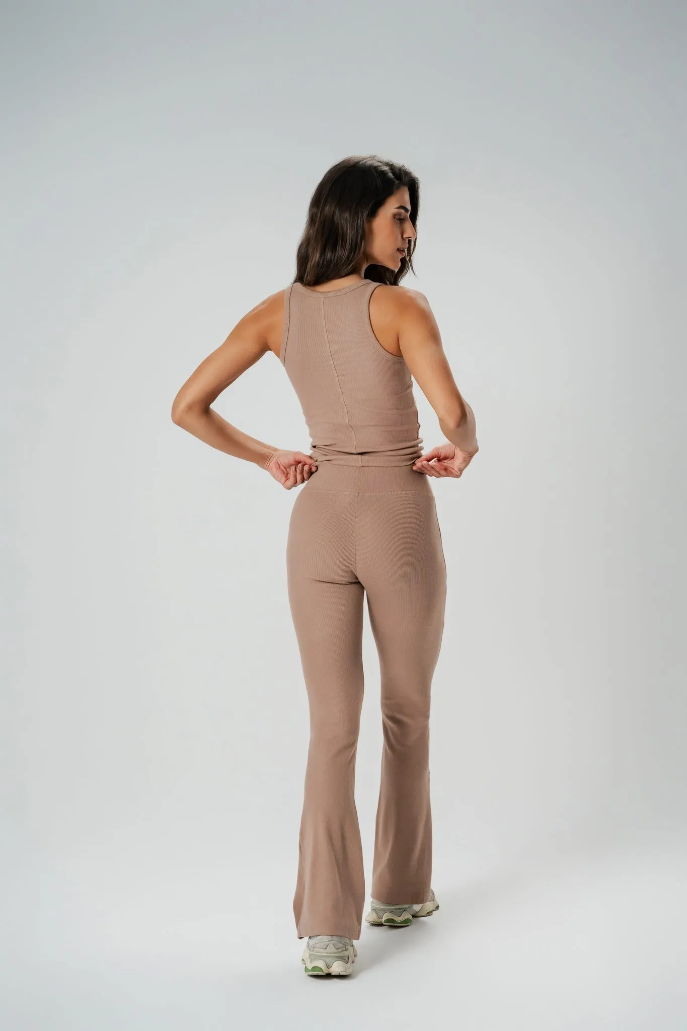 OG Ribbed Beige Flared Leggings