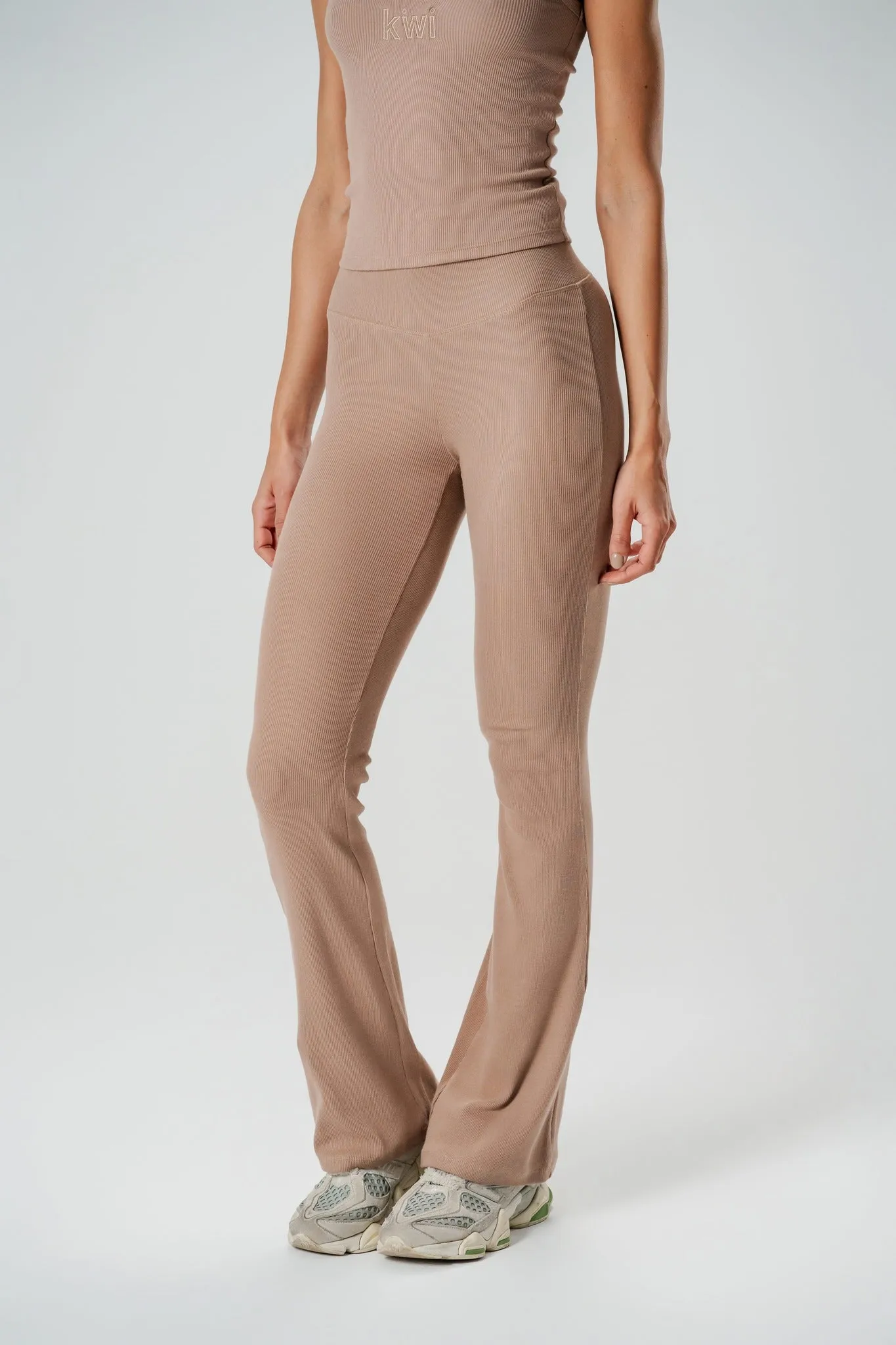 OG Ribbed Beige Flared Leggings