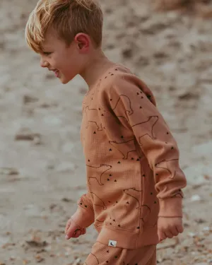 Orange Sketch Bear Print Sweatshirt