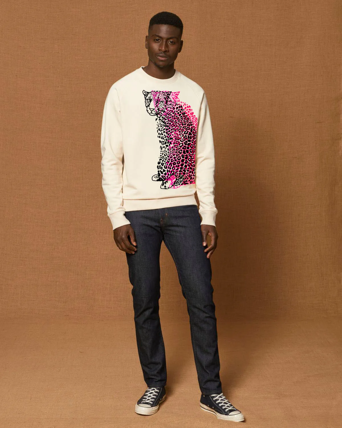 Organic Cotton Unisex Sweatshirt | Neon Pink Leopard