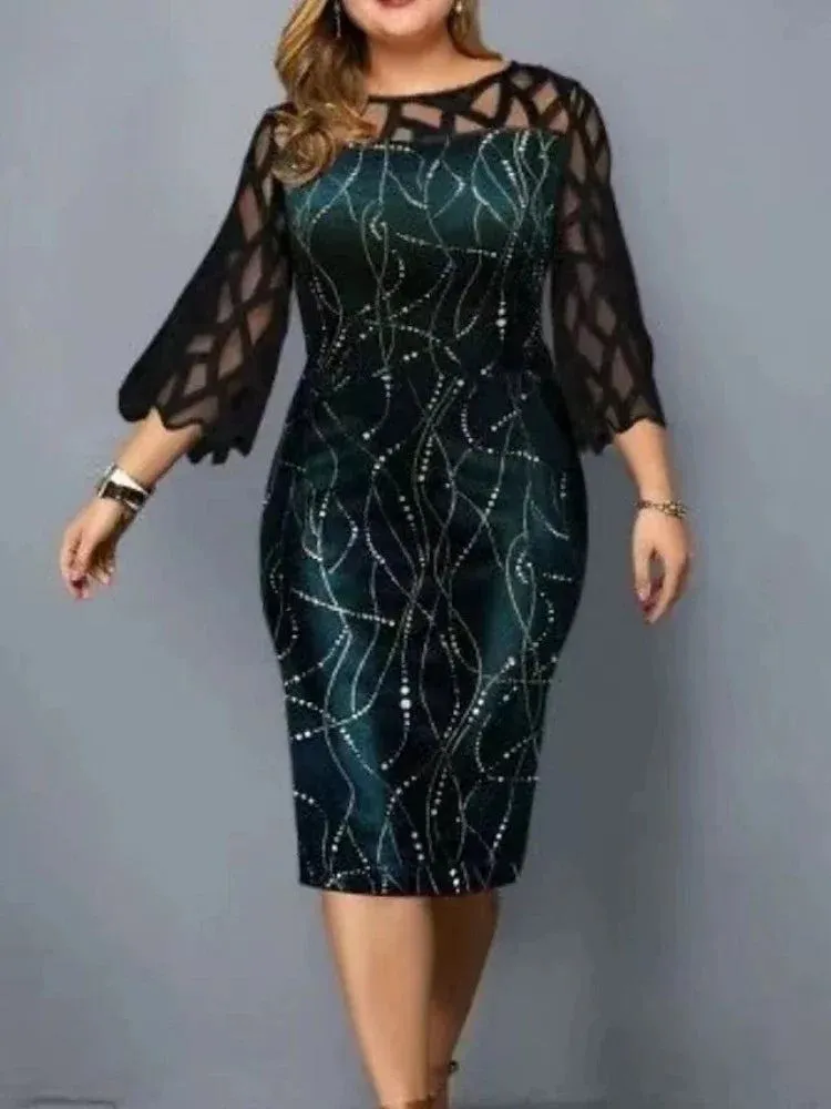 Oversized Elegant Women Midi Dress Print Stretch Slim Evening Party Dresses Female Wedding Luxury Femme Robe Vestidos De Mujer