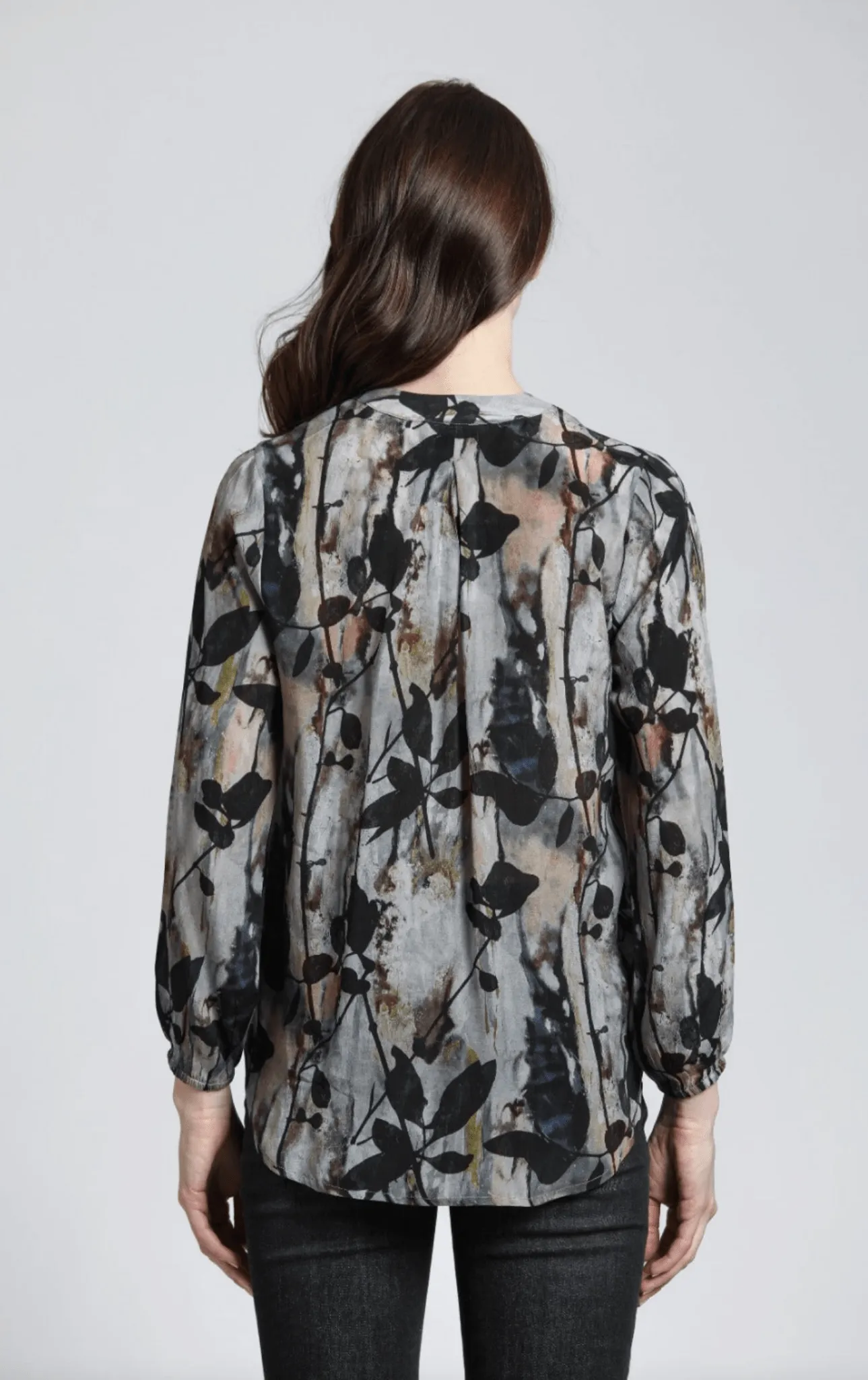 Painterly Leaves Print - Crossover Top With Tassel