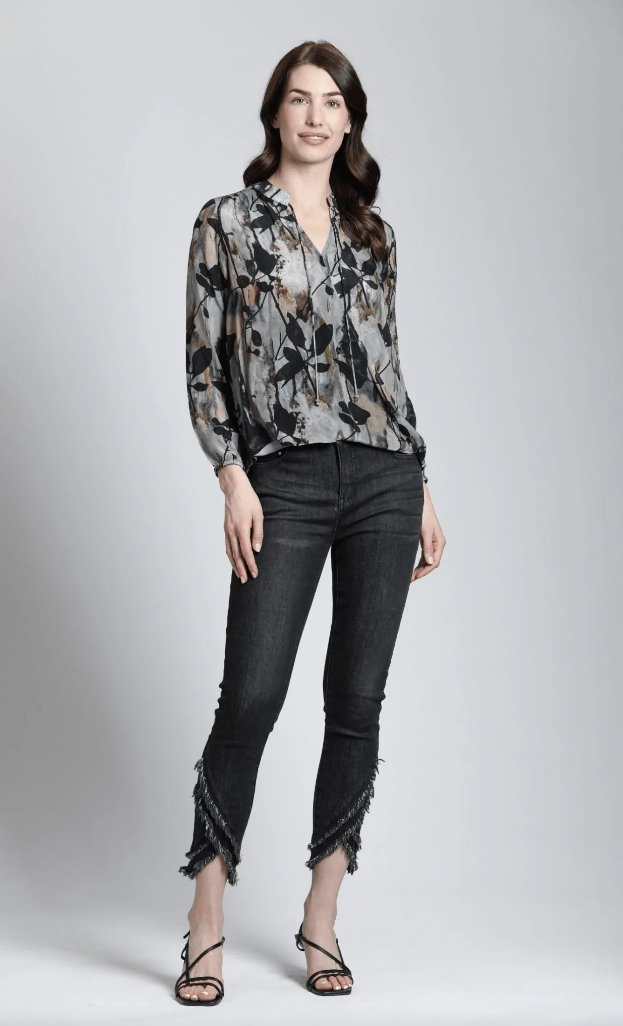 Painterly Leaves Print - Crossover Top With Tassel