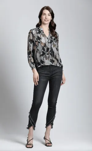 Painterly Leaves Print - Crossover Top With Tassel