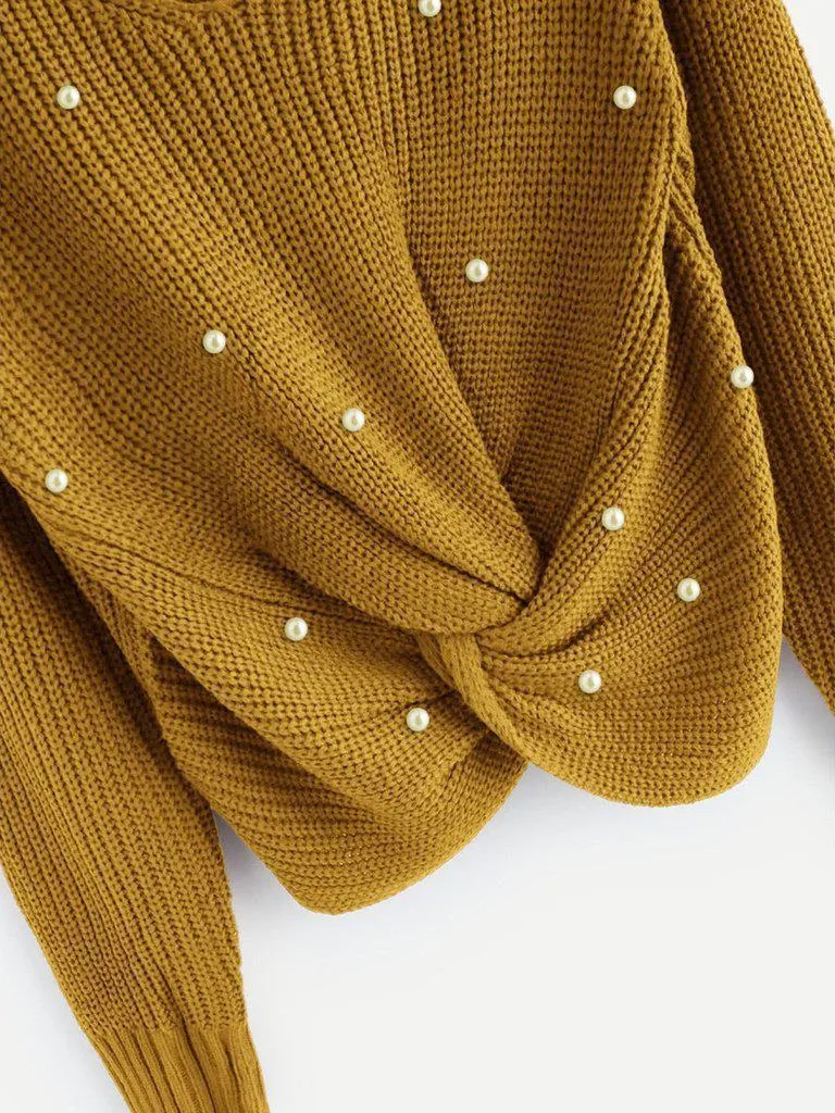 Pearl Beaded Detail Twist Sweater