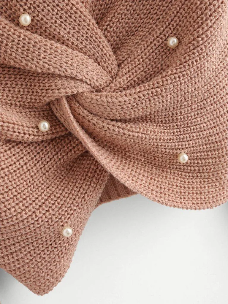 Pearl Beaded Detail Twist Sweater